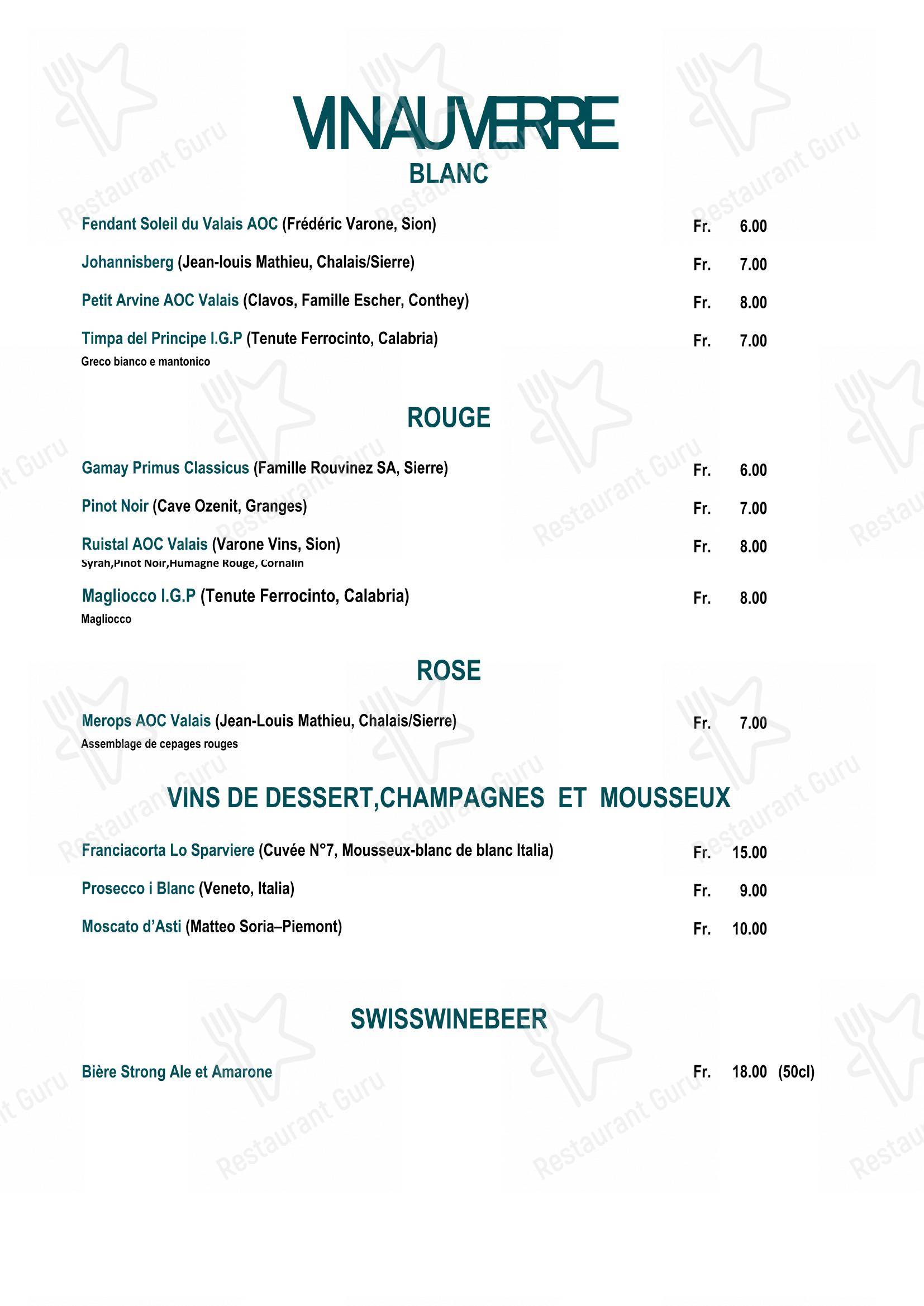Restaurant Le Farinet in Montana - Menu