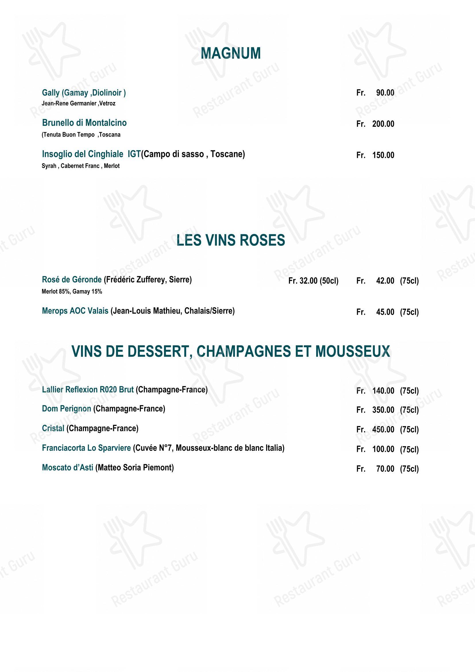 Restaurant Le Farinet in Montana - Menu