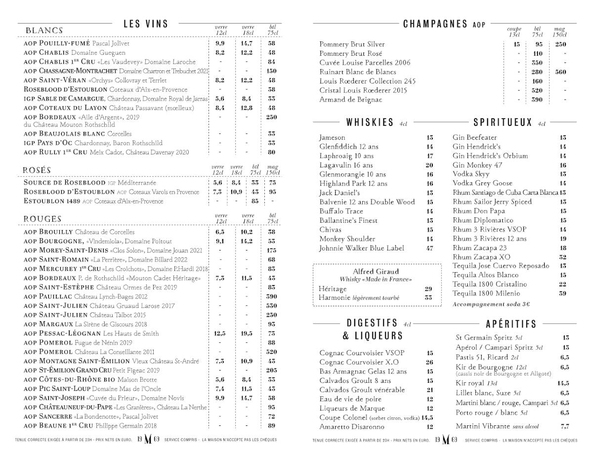 Menu de Le Mabillon - Paris