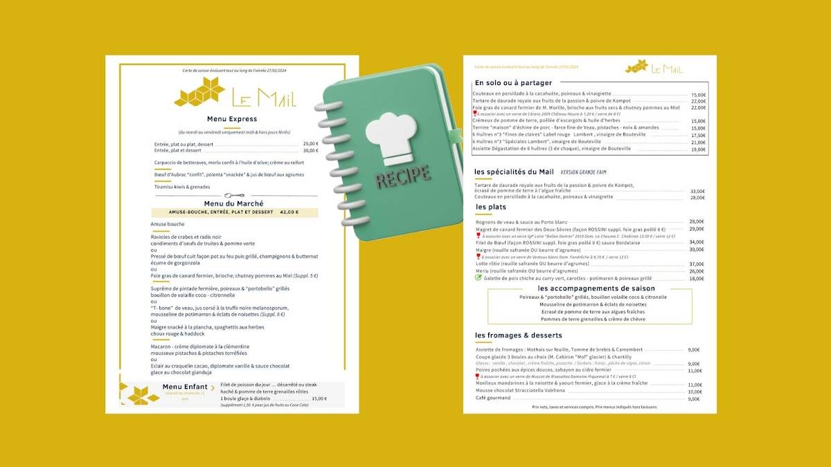Menu de Restaurant Le Mail La Rochelle