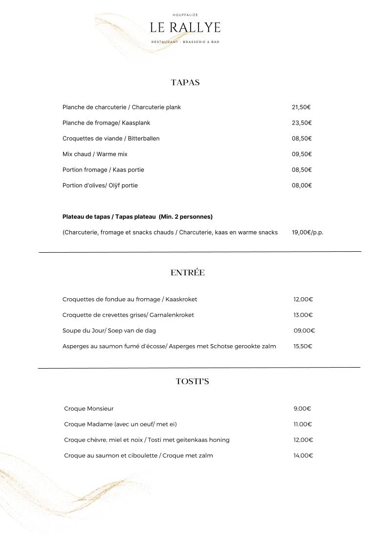 Menu de Le Rallye