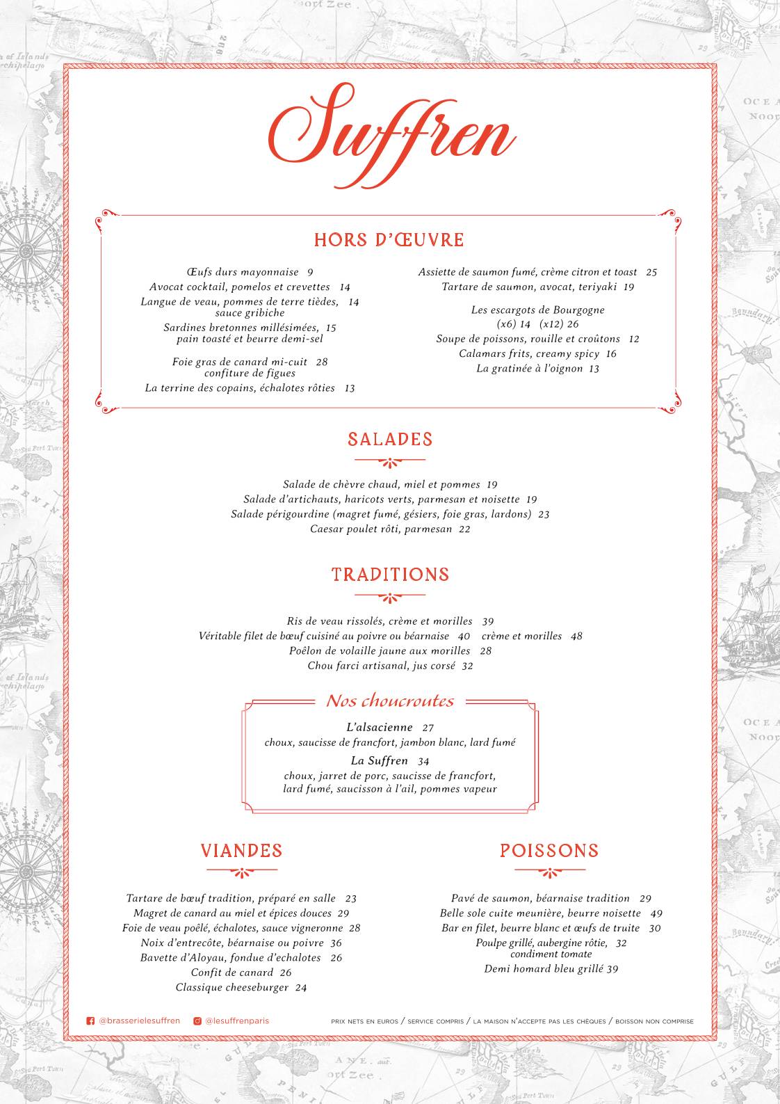 Menu de Le Suffren - Paris