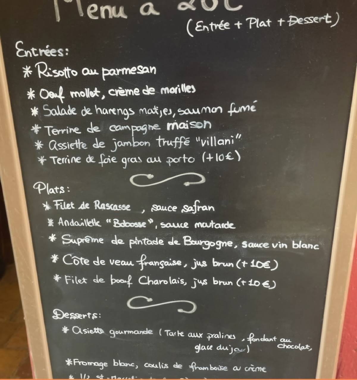 Menu de Les Adrets