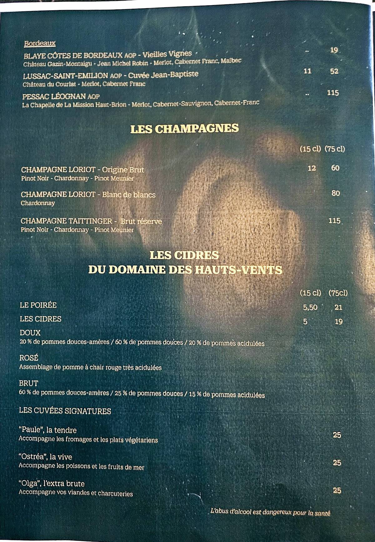 Menu de Les P'tits Galets