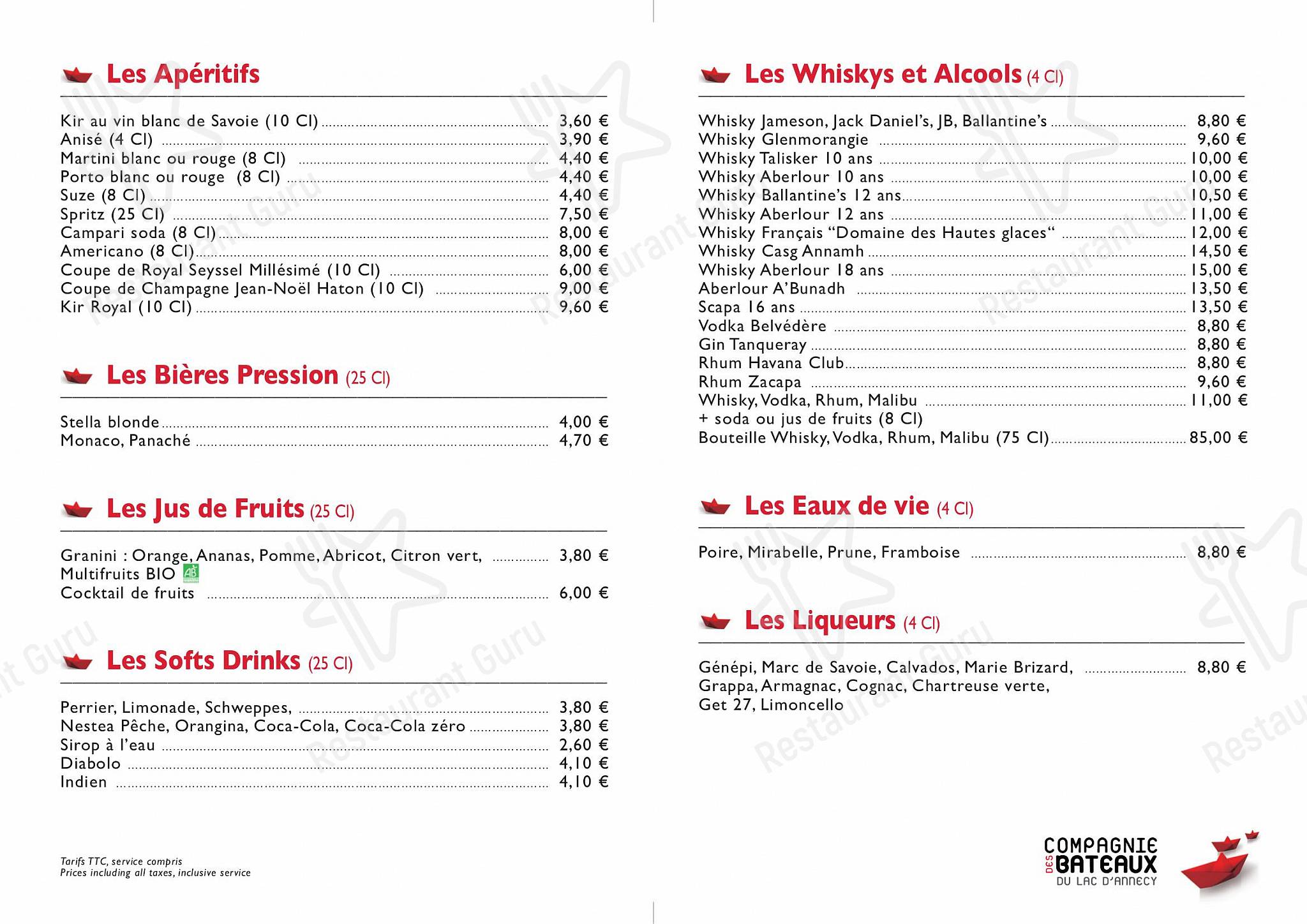 Le Libellule - Bateau Restaurant dans Annecy - 菜单