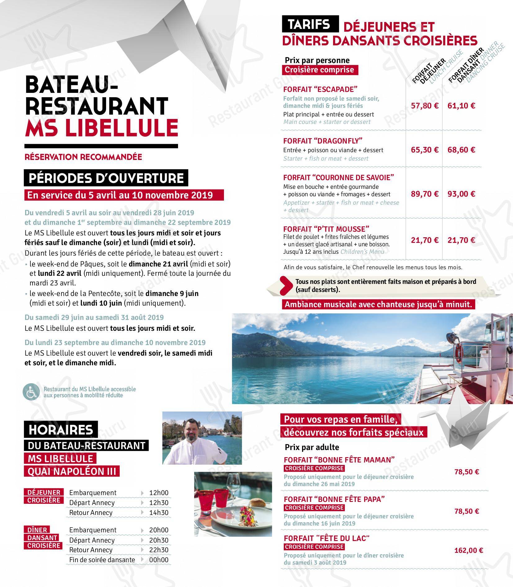 菜单 pour Le Libellule - Bateau Restaurant dans Annecy