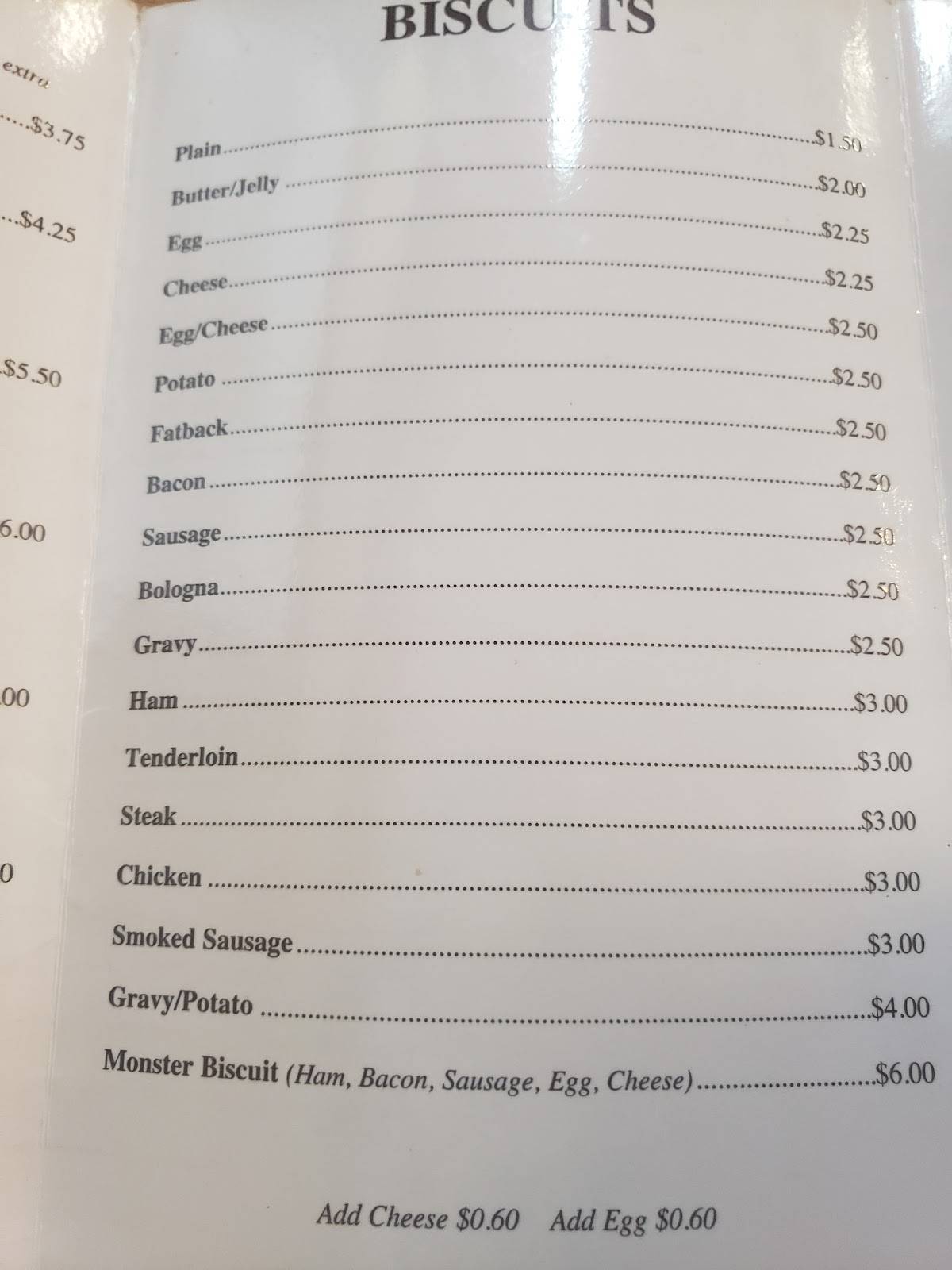 Menu at Little Biscuit Barn, Honea Path