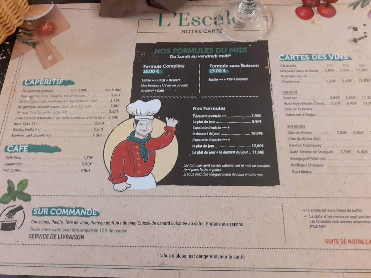 Menu de Logis Hôtel Restaurant L'Escale