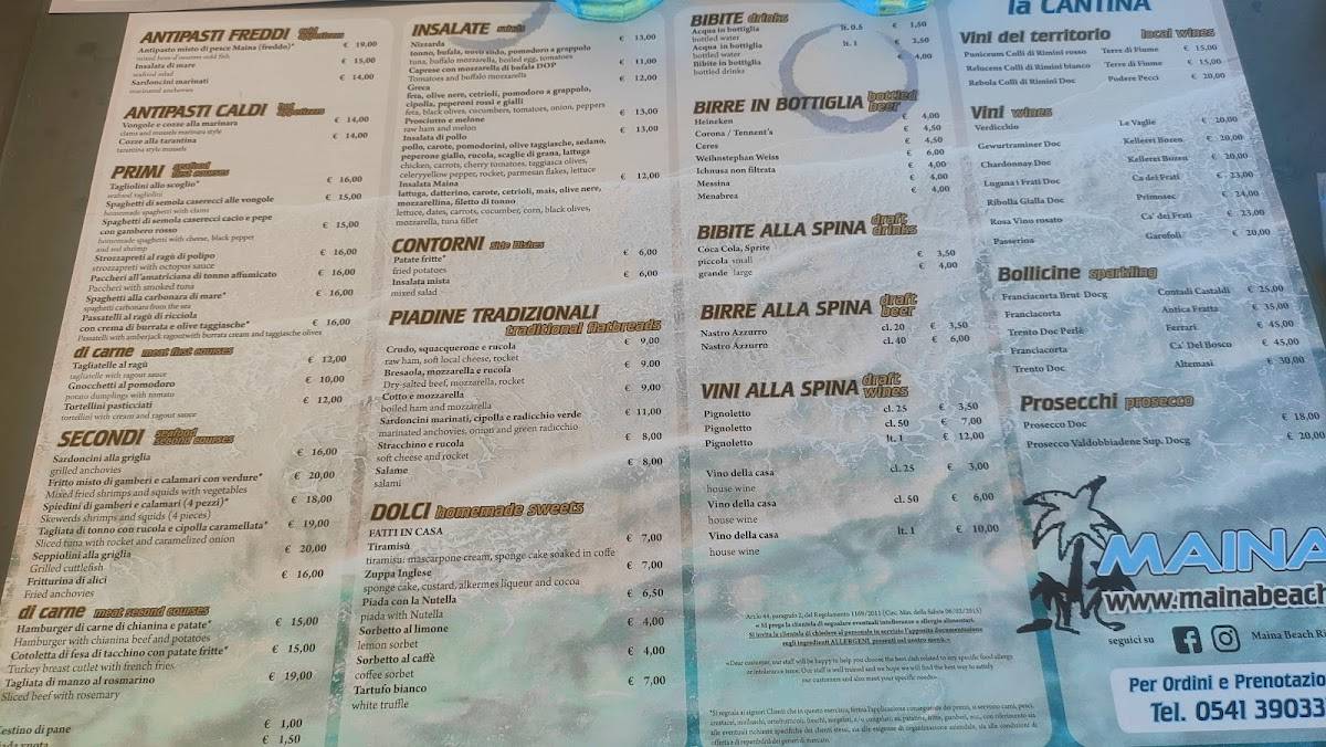 Menu di Maina Beach Ristorante 