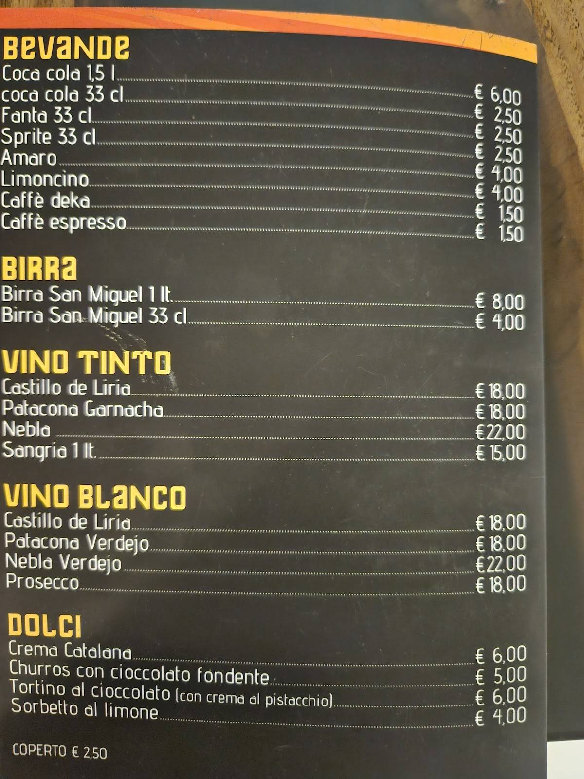 Menu di Mama loca comida spagnola 