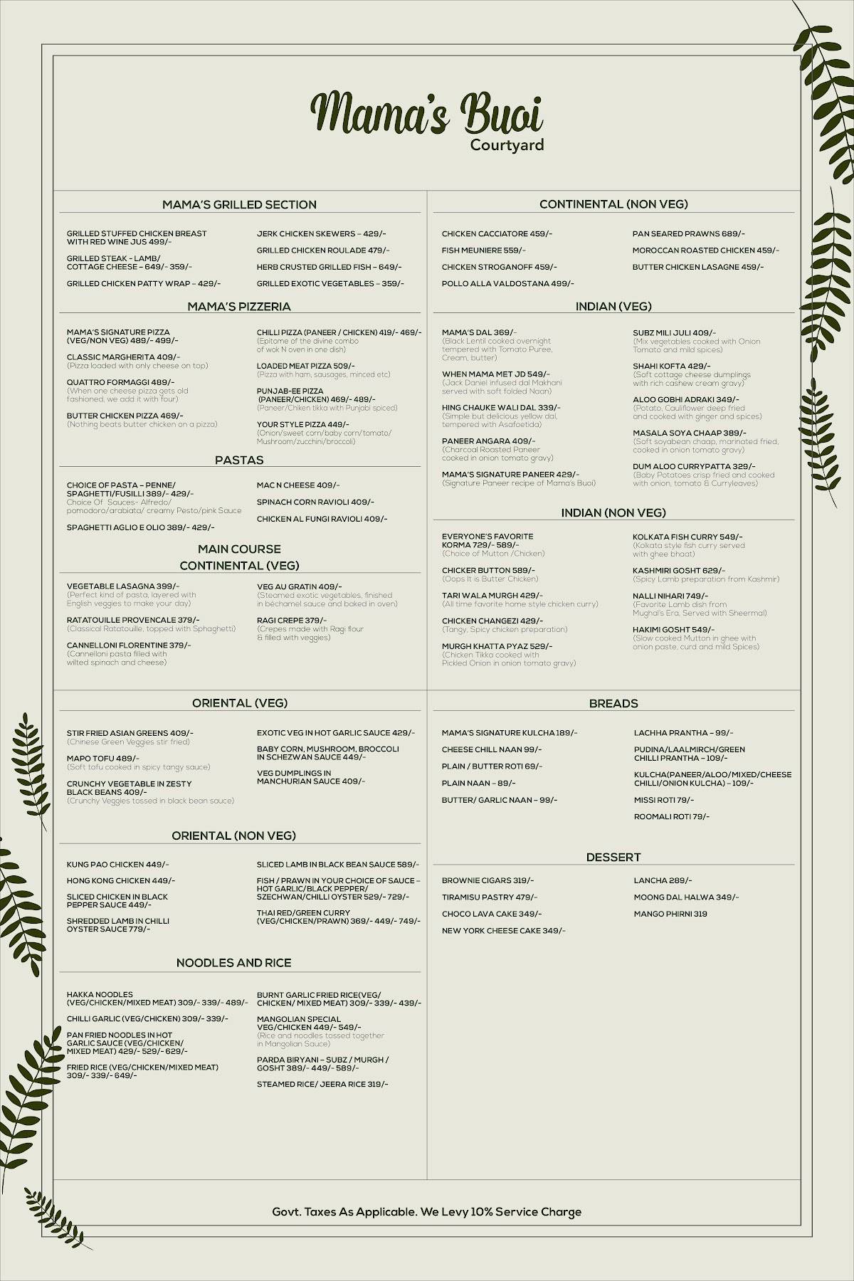 Riches’ menu