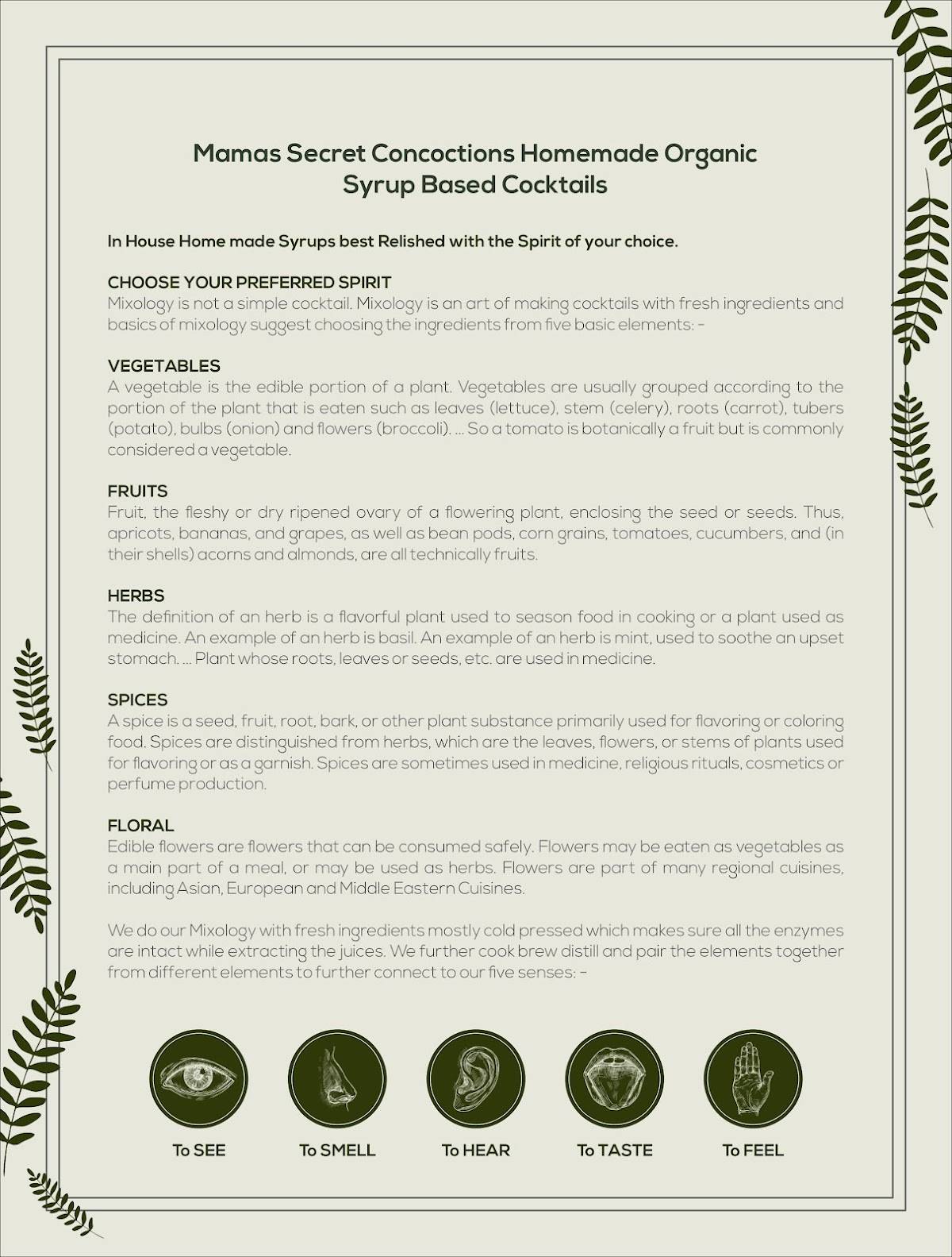 Riches’ menu