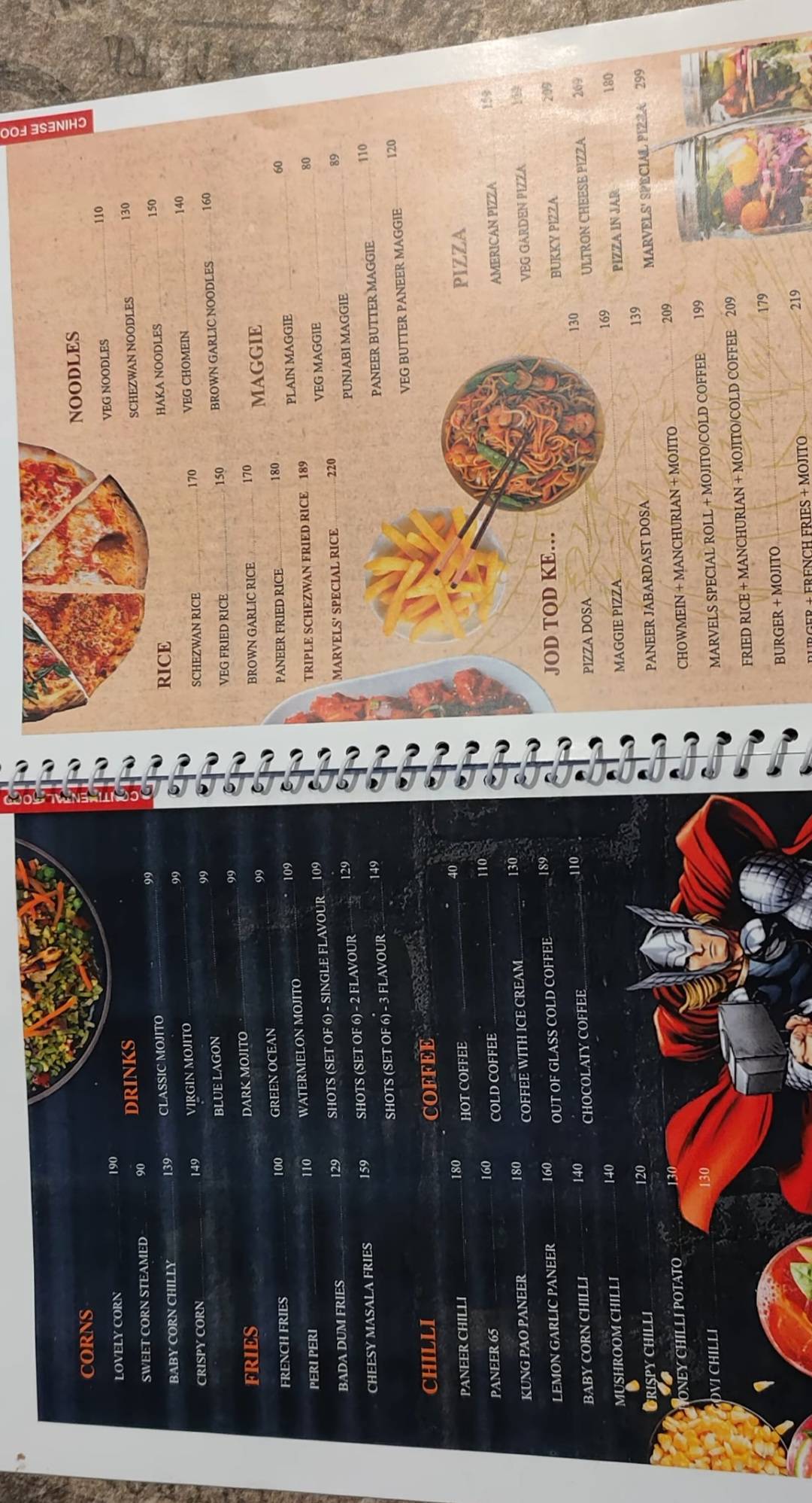 Marvel cafe menu