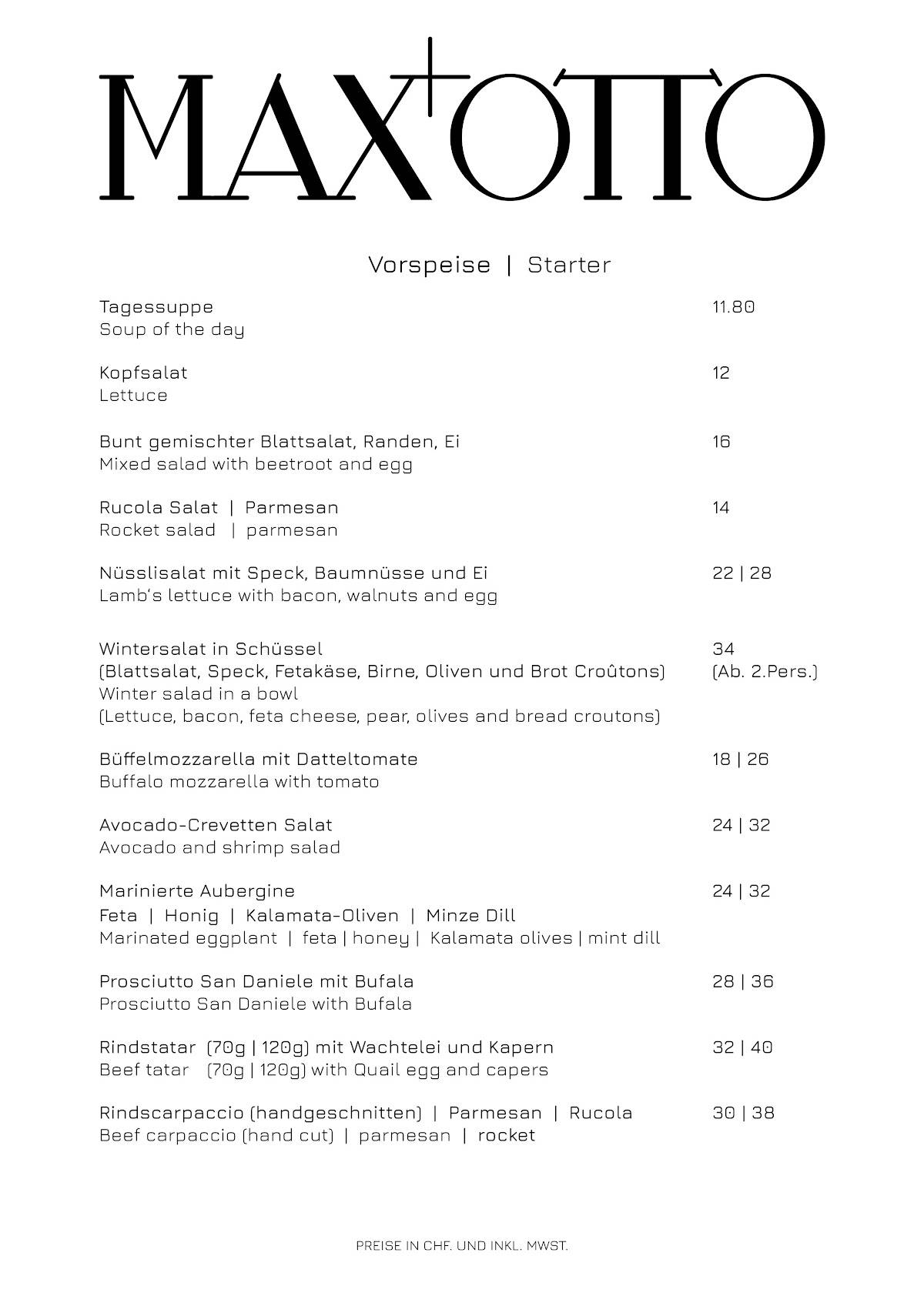 Menu di Max&Otto 