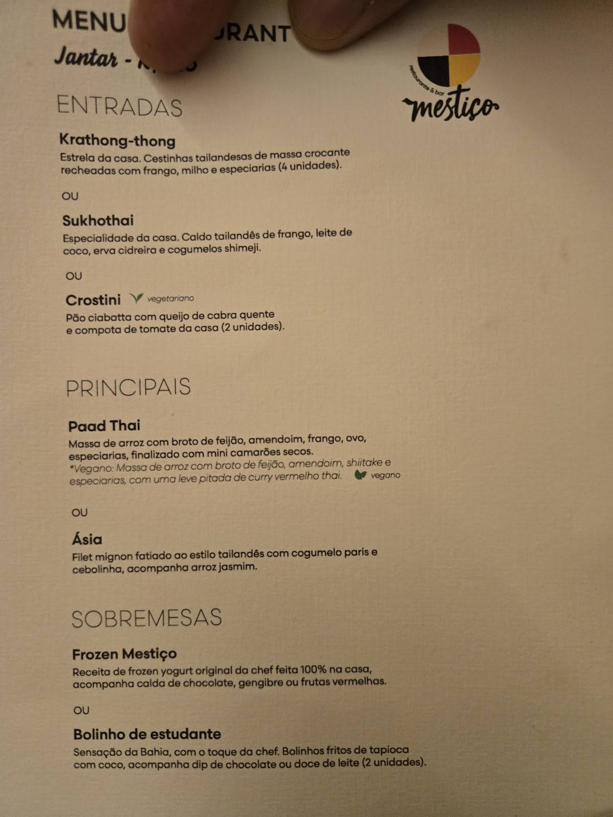 Restaurante Mestiço cardápio