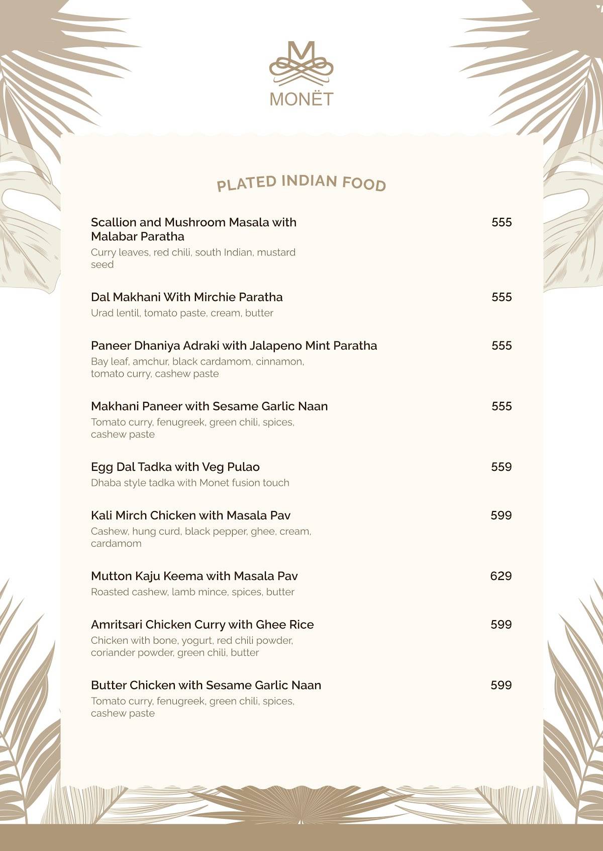 Monët menu