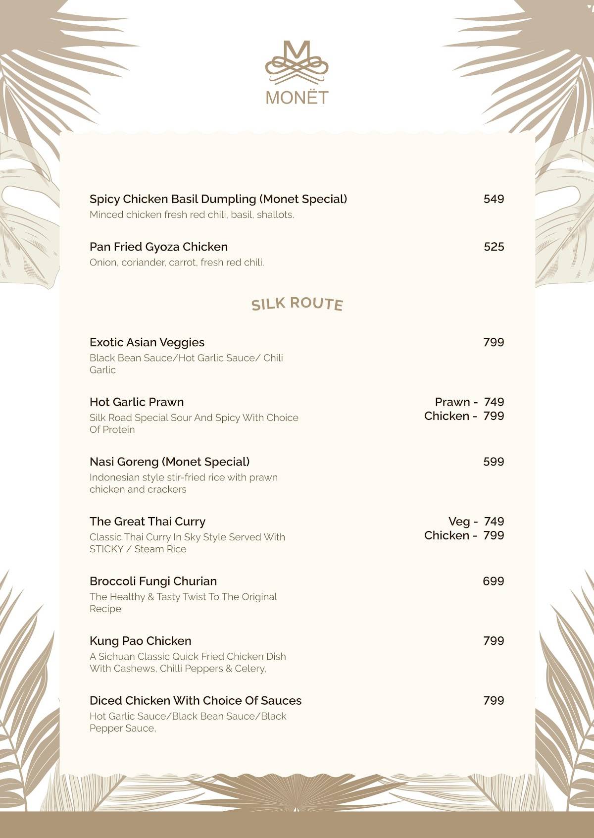 Monët menu