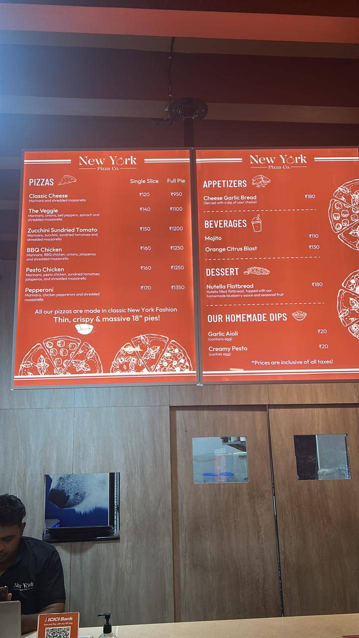 New York Pizza Co. menu