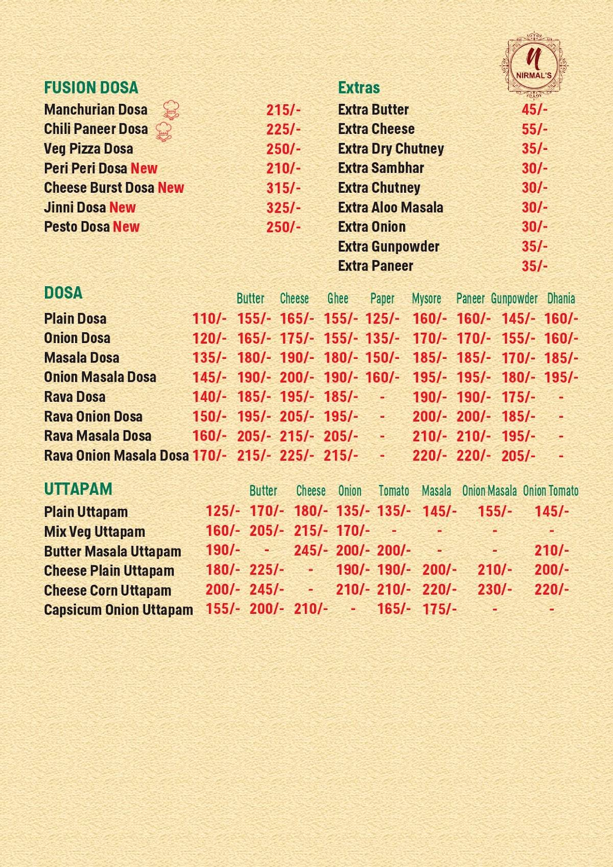Nirmal Food Plaza menu
