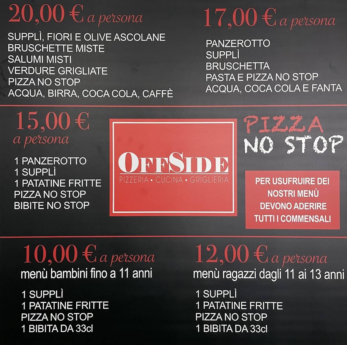 Menu at OffSide Tor tre teste restaurant, Rome