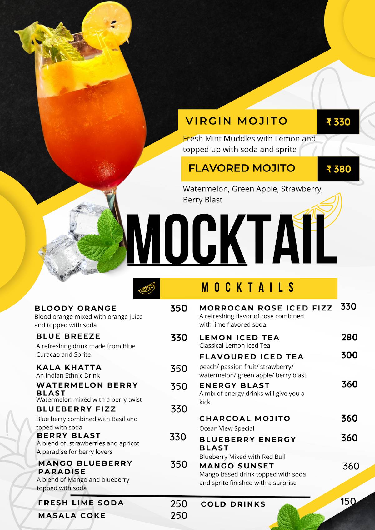 Ocean View Restaurant, Cafe and Party Hall- A Venture of J.P. Hospitality and Services menu