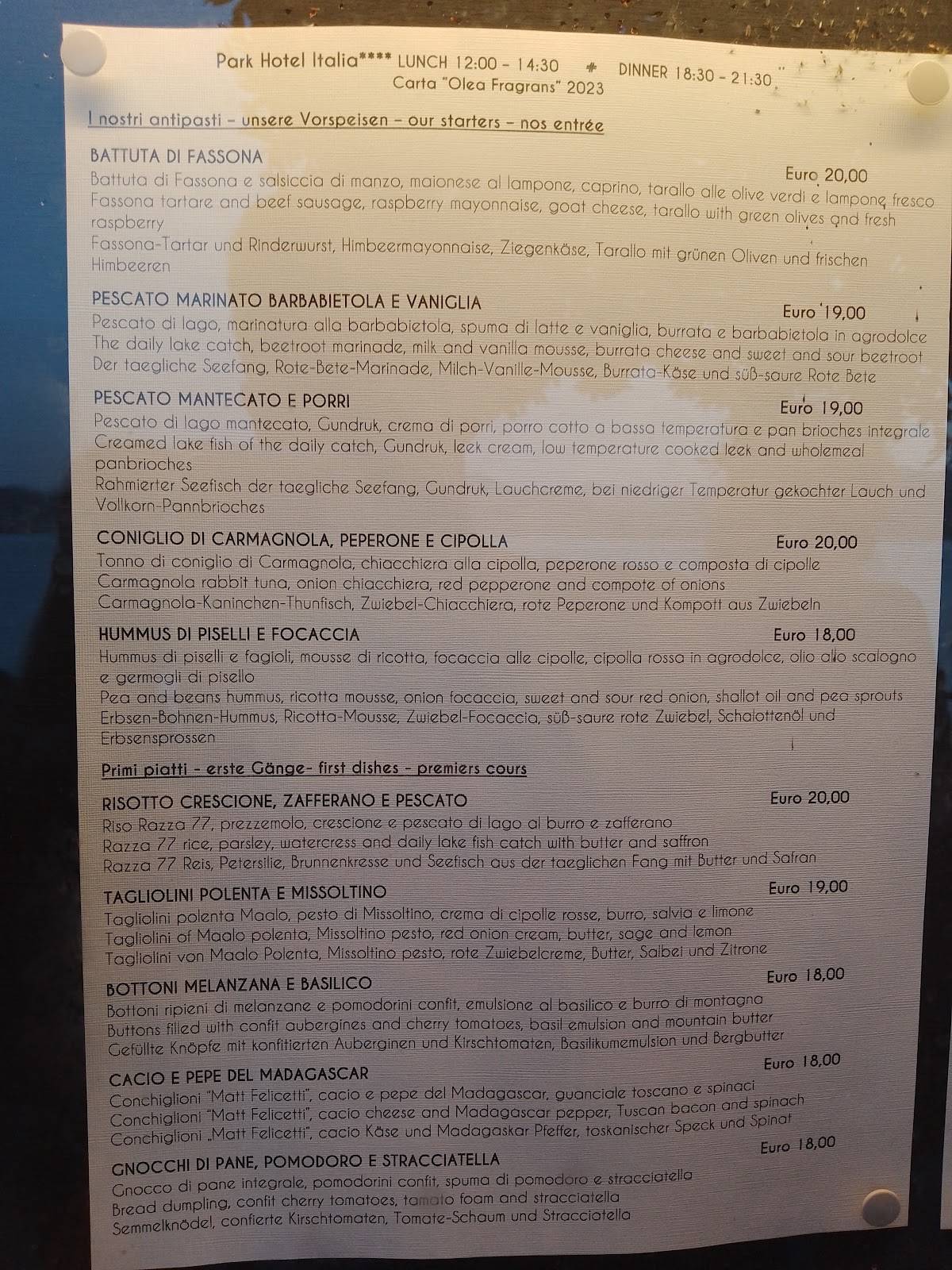 Menu di Restaurant Olea Fragrans 