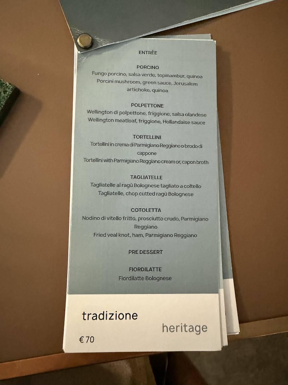 Menu di Oltre. 