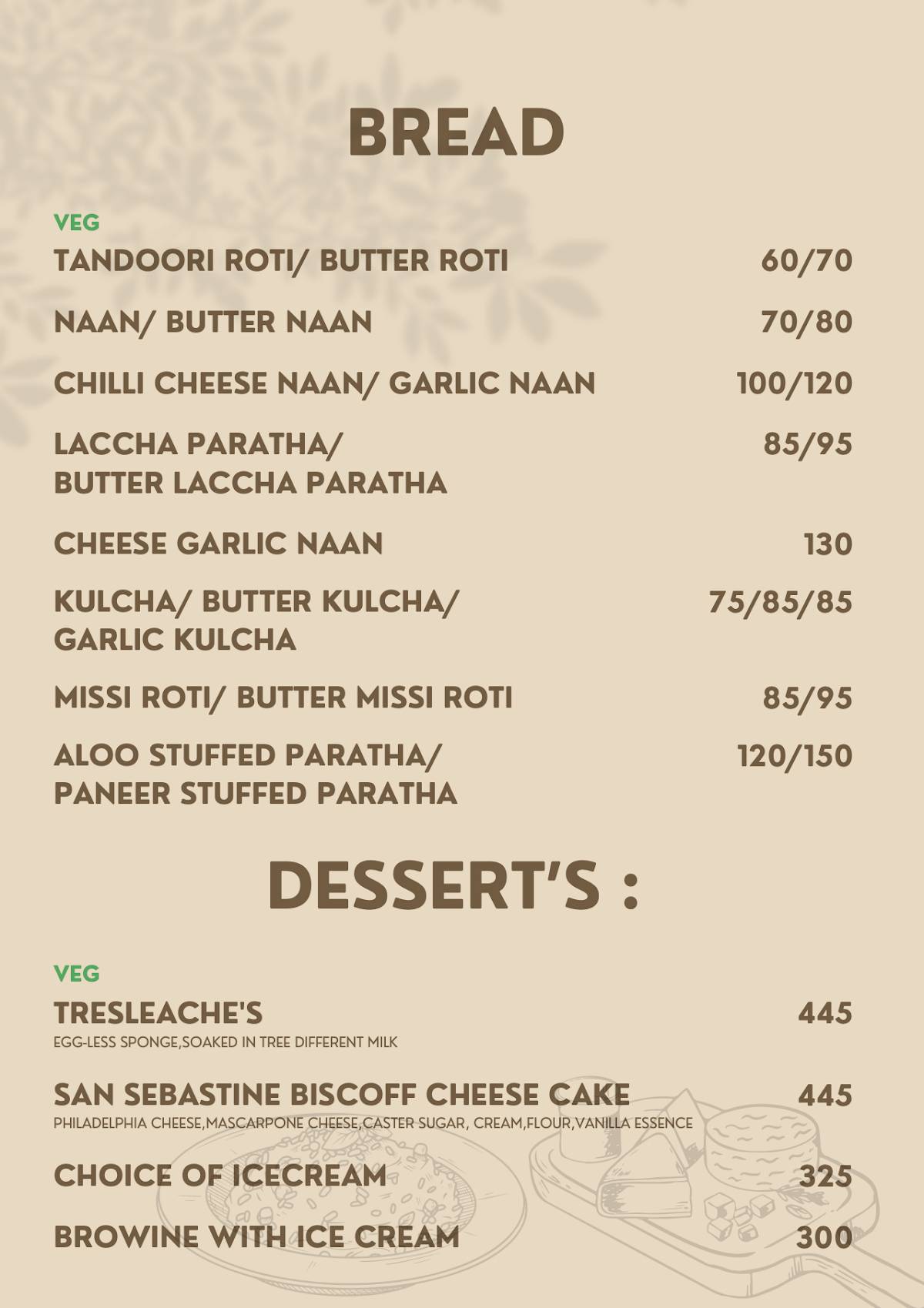 Oriv Veg Resto Bar - Santacruz Restaurant menu