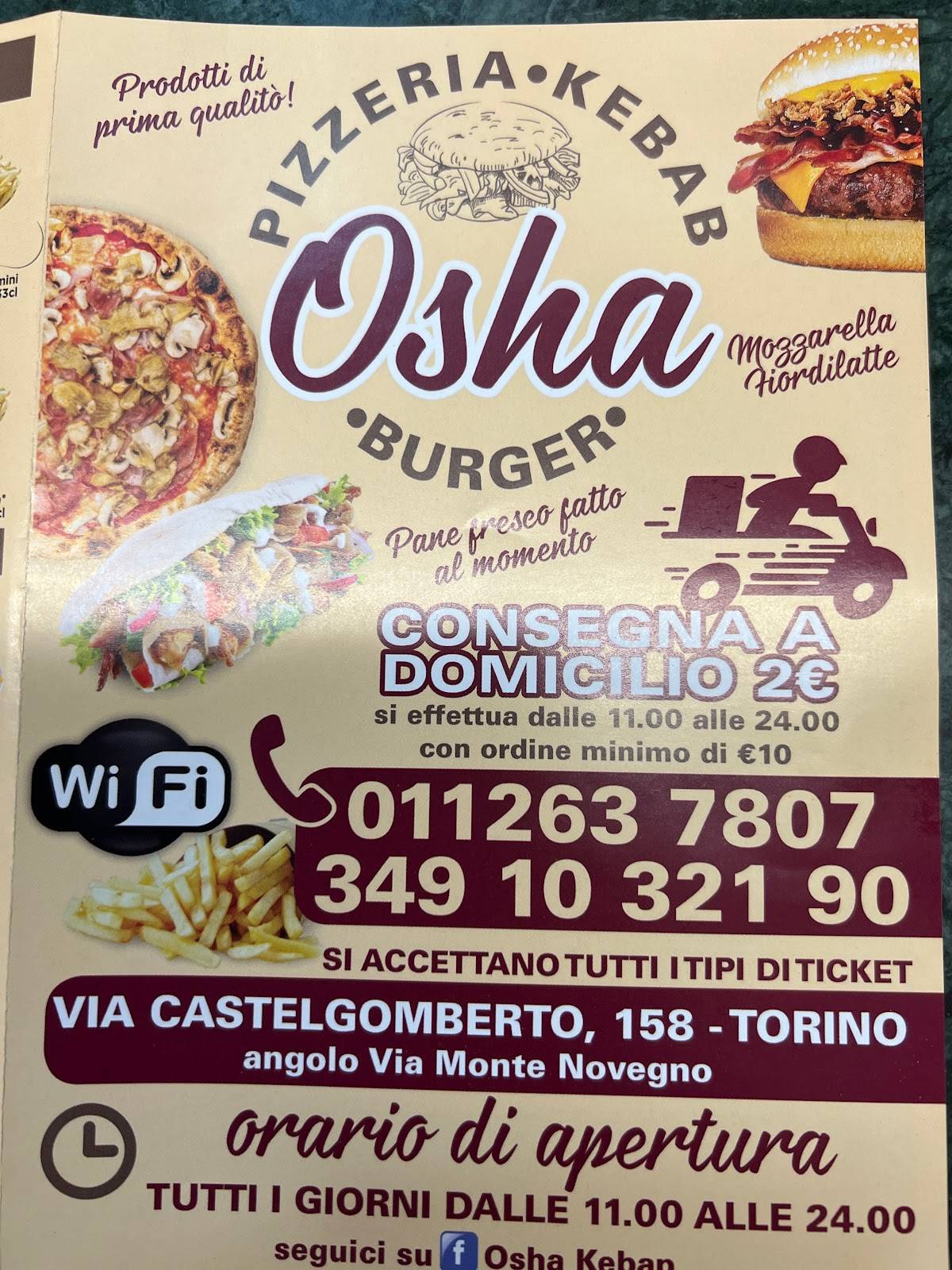 Menu di Osha Pizza Kebab Grill 