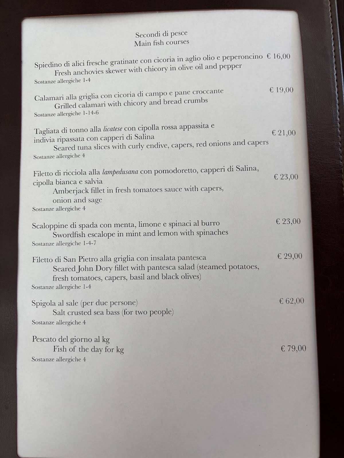Menu di Osteria la Gensola 