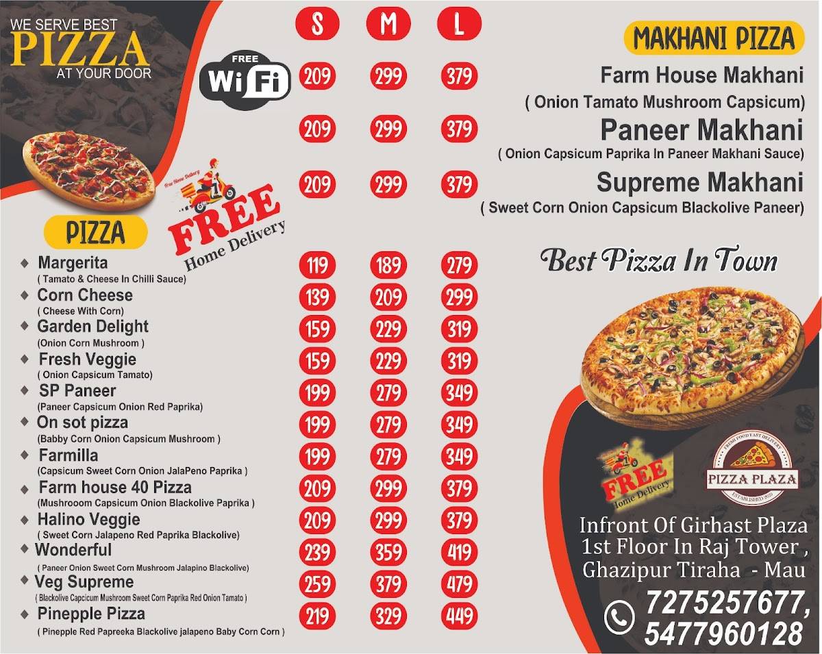 PIZZA PLAZZA menu
