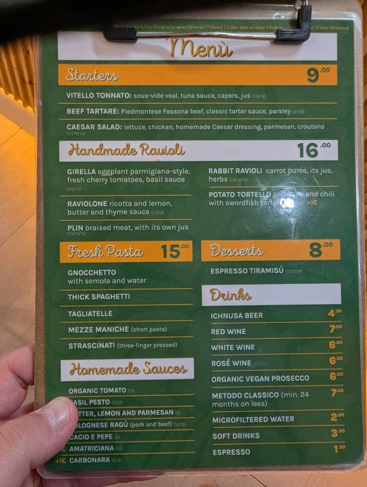 Menu di PLIN Pastificio con Cucina 