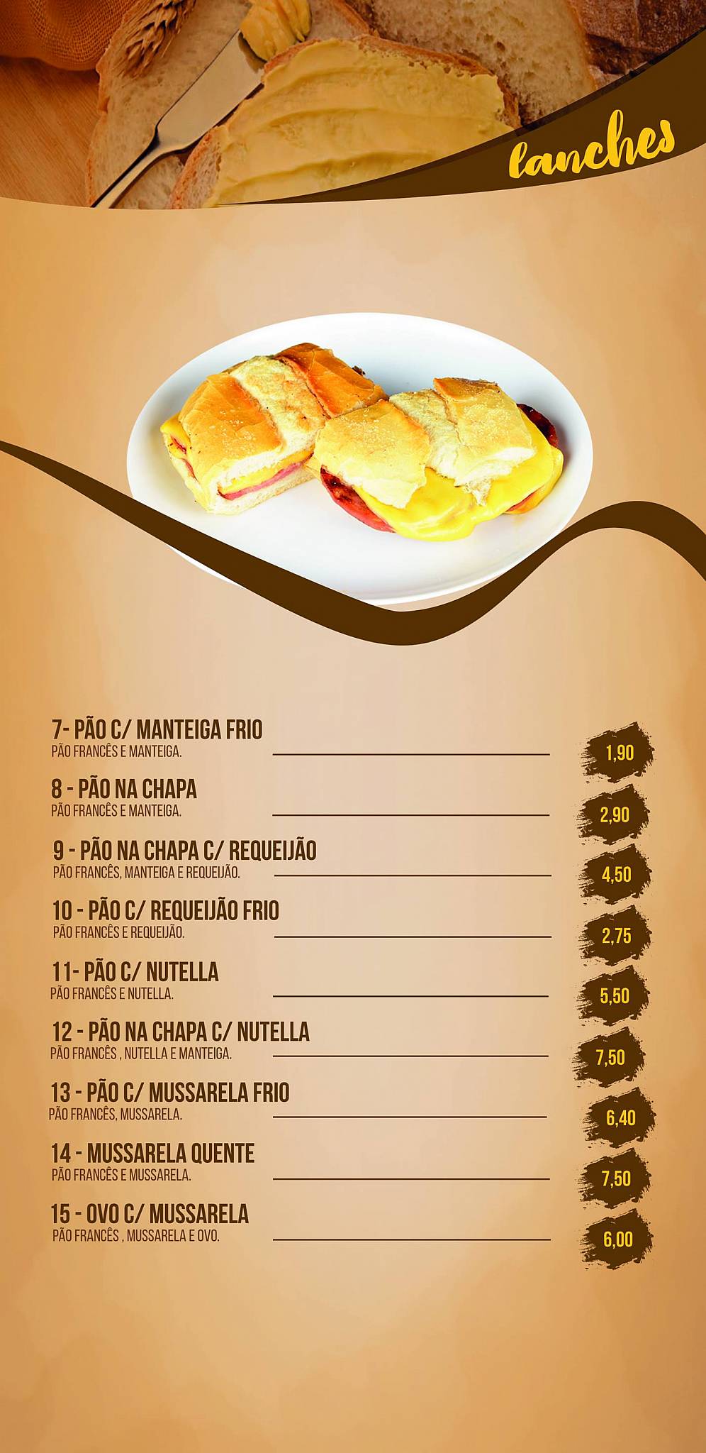 Padaria Pães e Doces Recanto cardápio