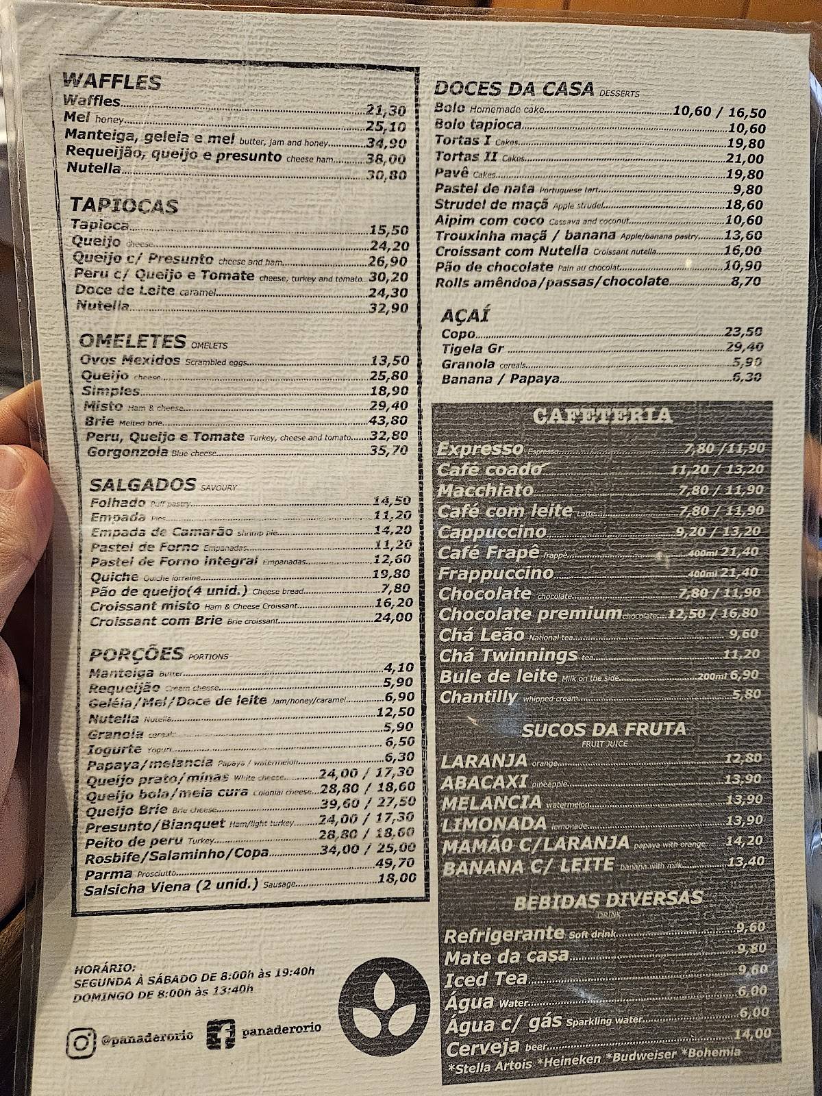 Panadero cardápio