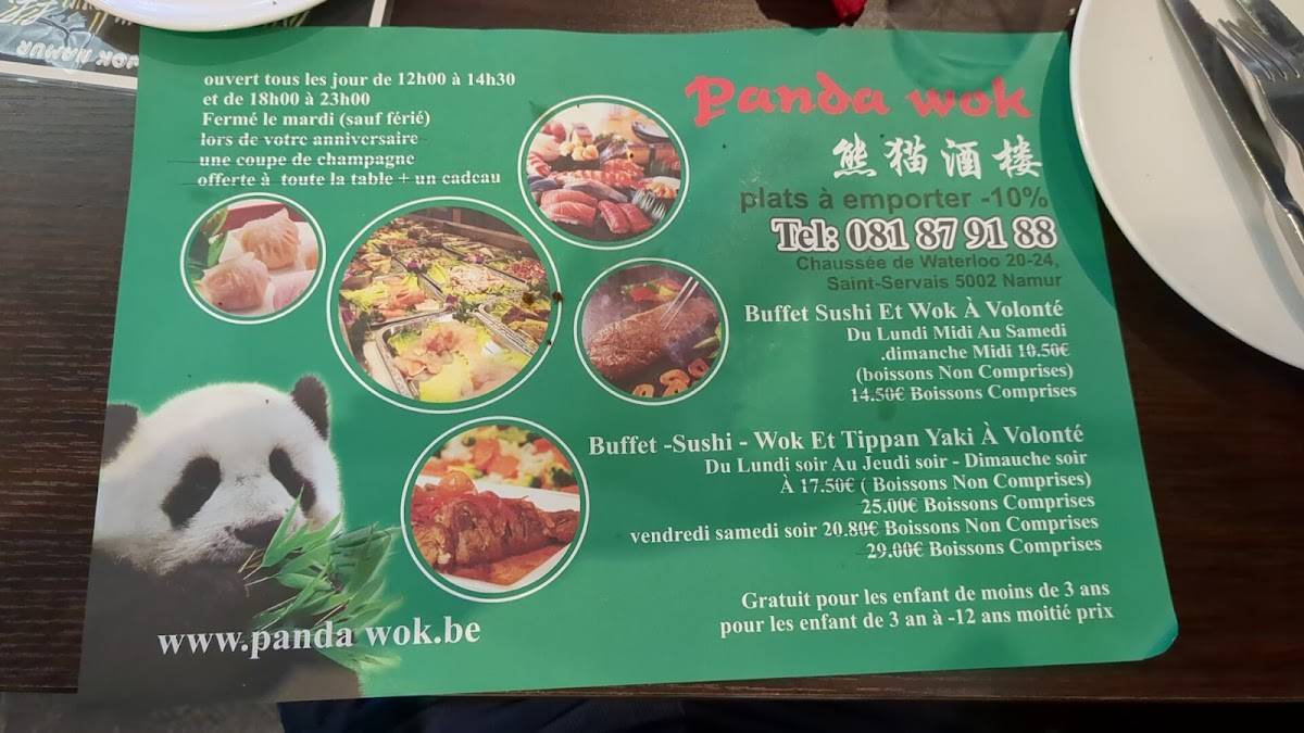 Menu au Panda Wok Namur
