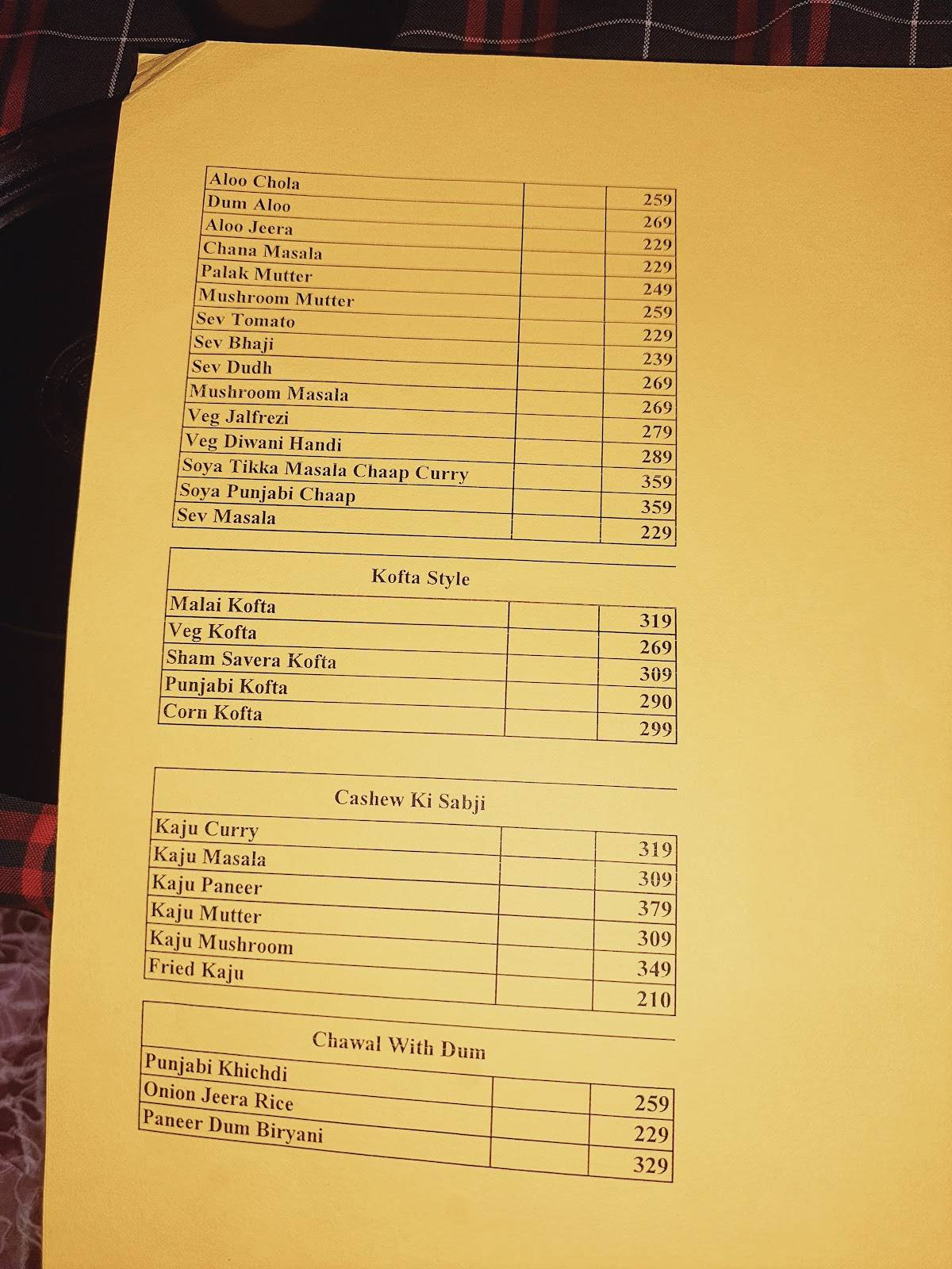 Panjtara Pure Veg menu