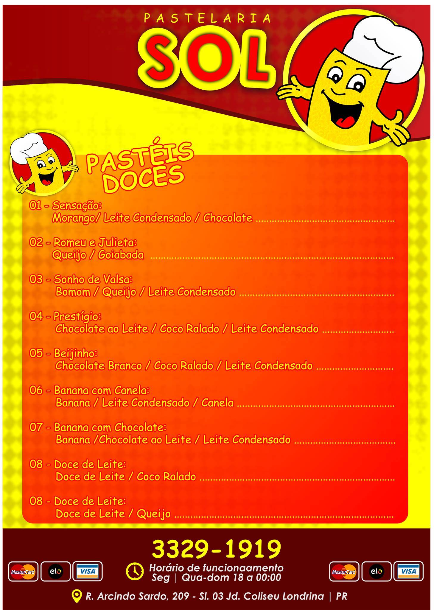 Pastelaria SOL cardápio