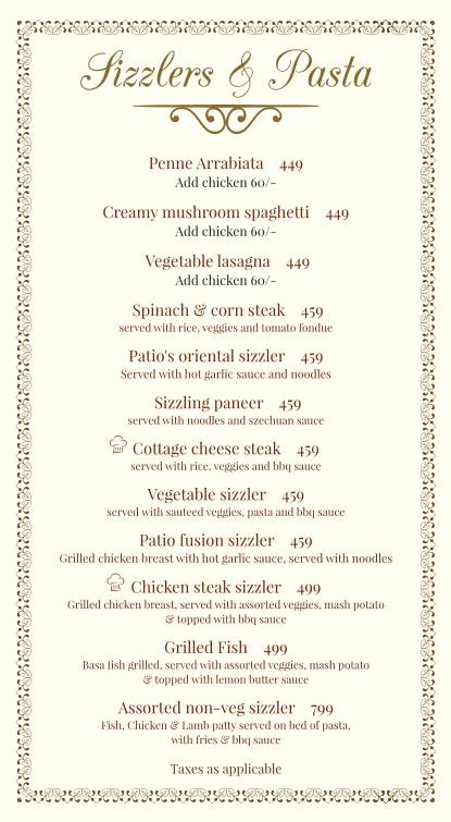 Patio Terrace menu