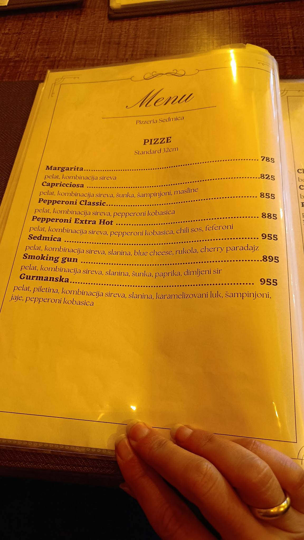 Menu at Picerija Sedmica restaurant, Novi Sad