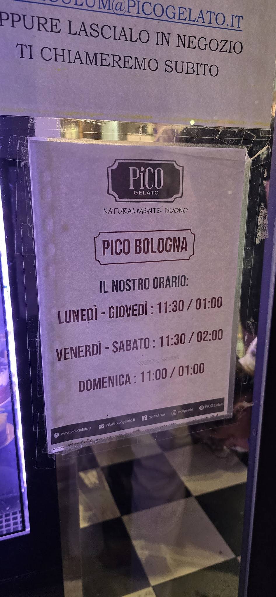 Menu di Pico Gelato - Piazza Bologna 