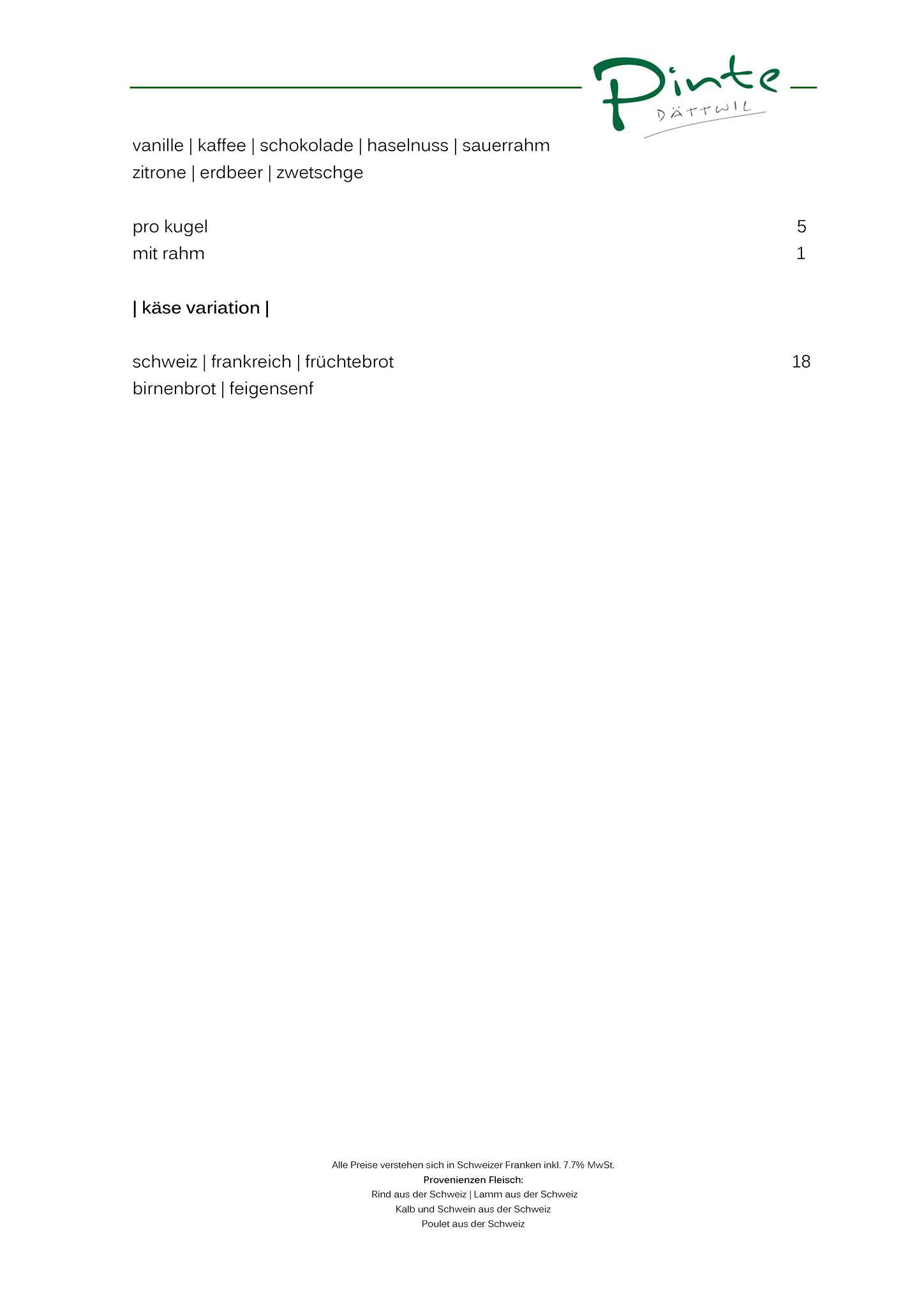 Menu di Pinte 