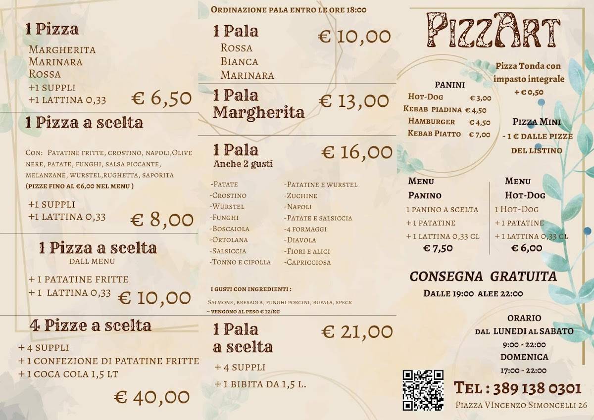 Menu di PizzArt 
