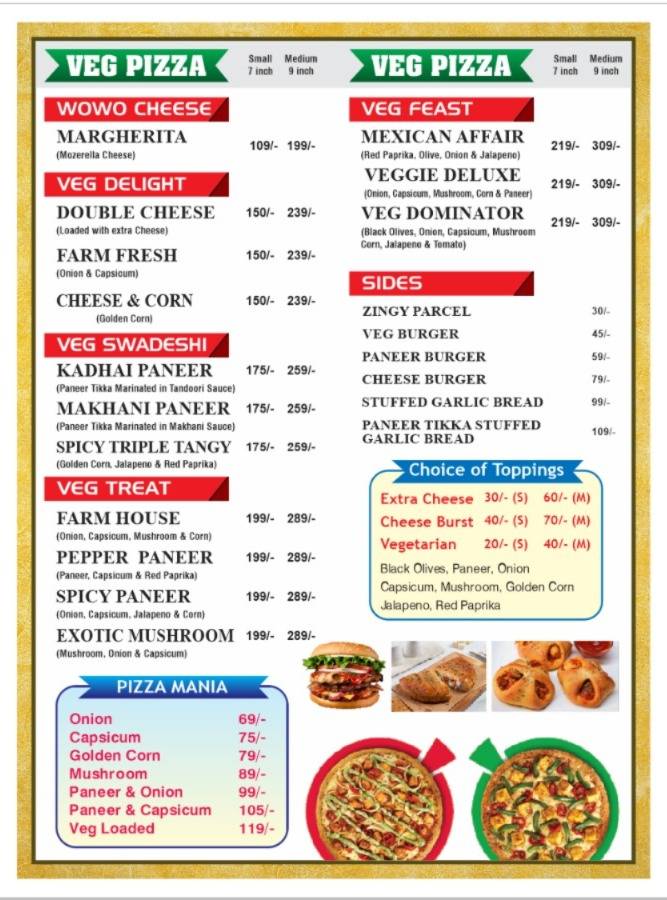 Pizza Enterprises menu