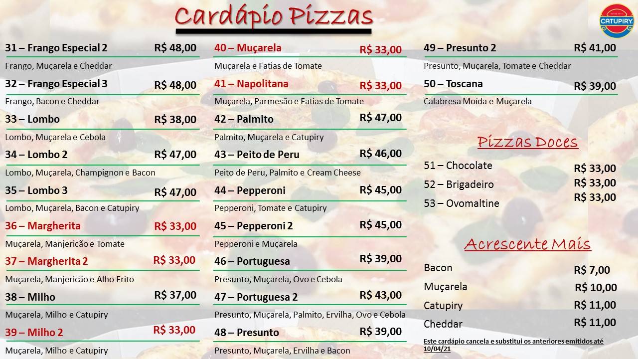 Pizzaria Bella Massa cardápio