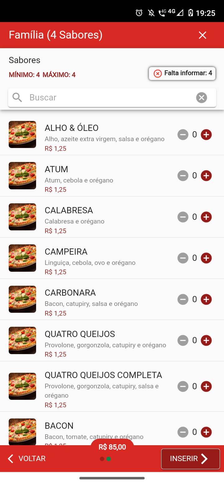 Pizzaria Central cardápio