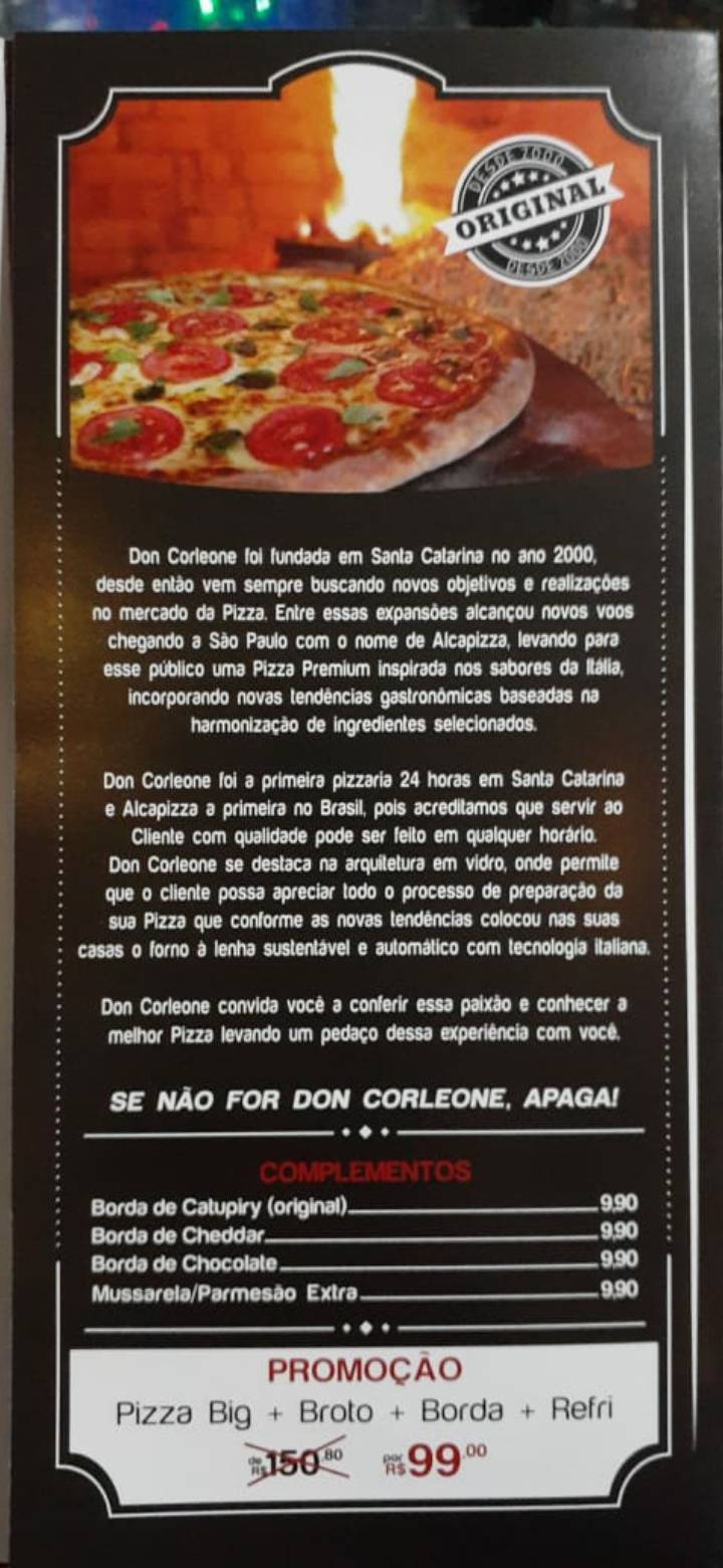 Pizzaria Don Corleone Gaspar cardápio