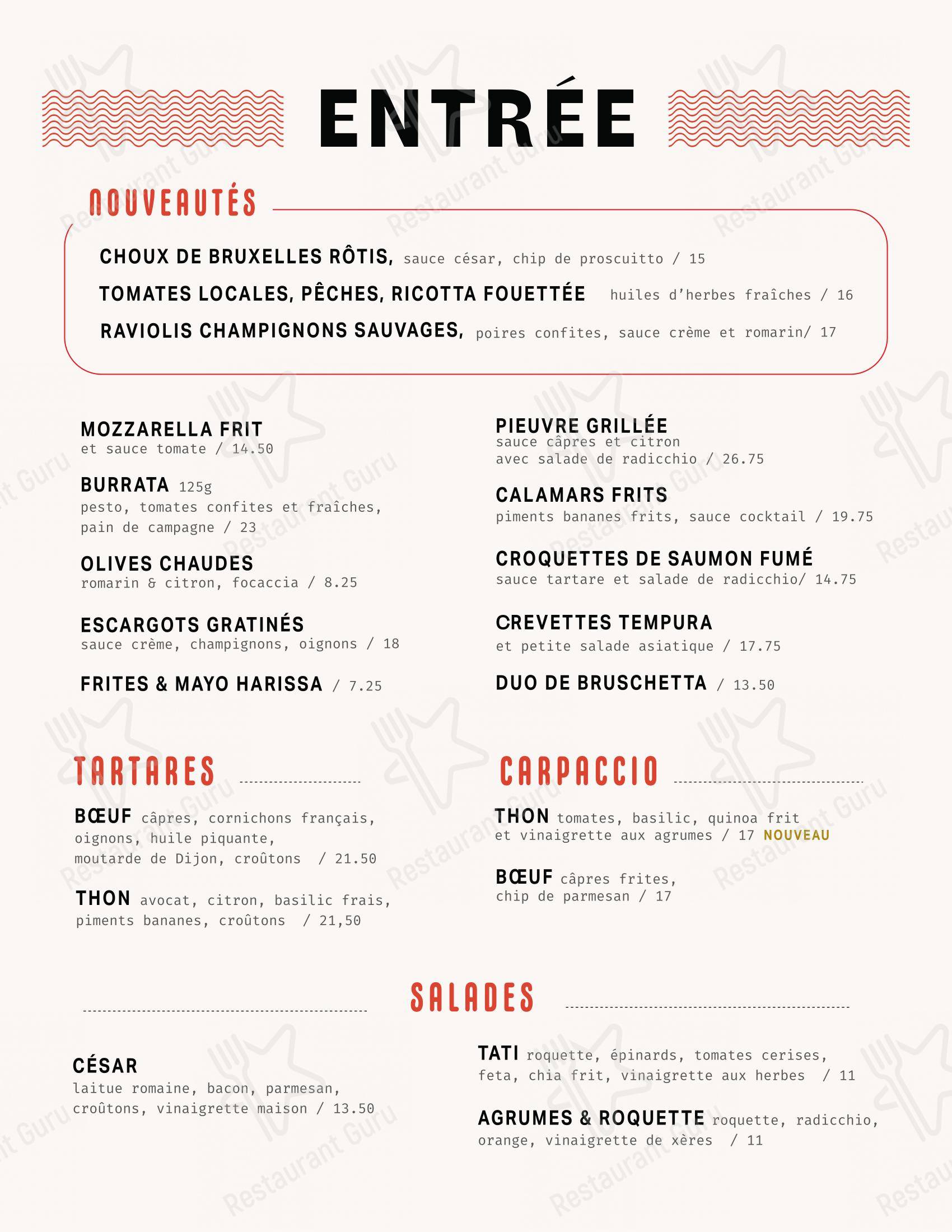 Menu bar pour Restaurant Pizzé restaurant à viande
