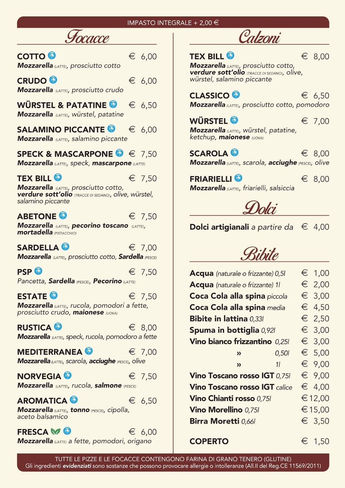 Menu di Pizzeria La Notte 