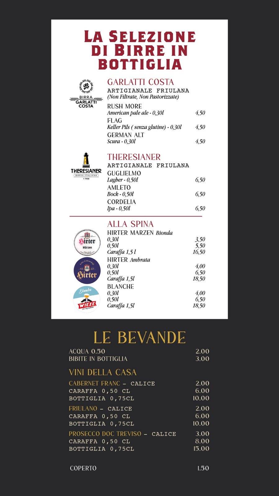 Menu di Pizzeria Via Roma Maniago 