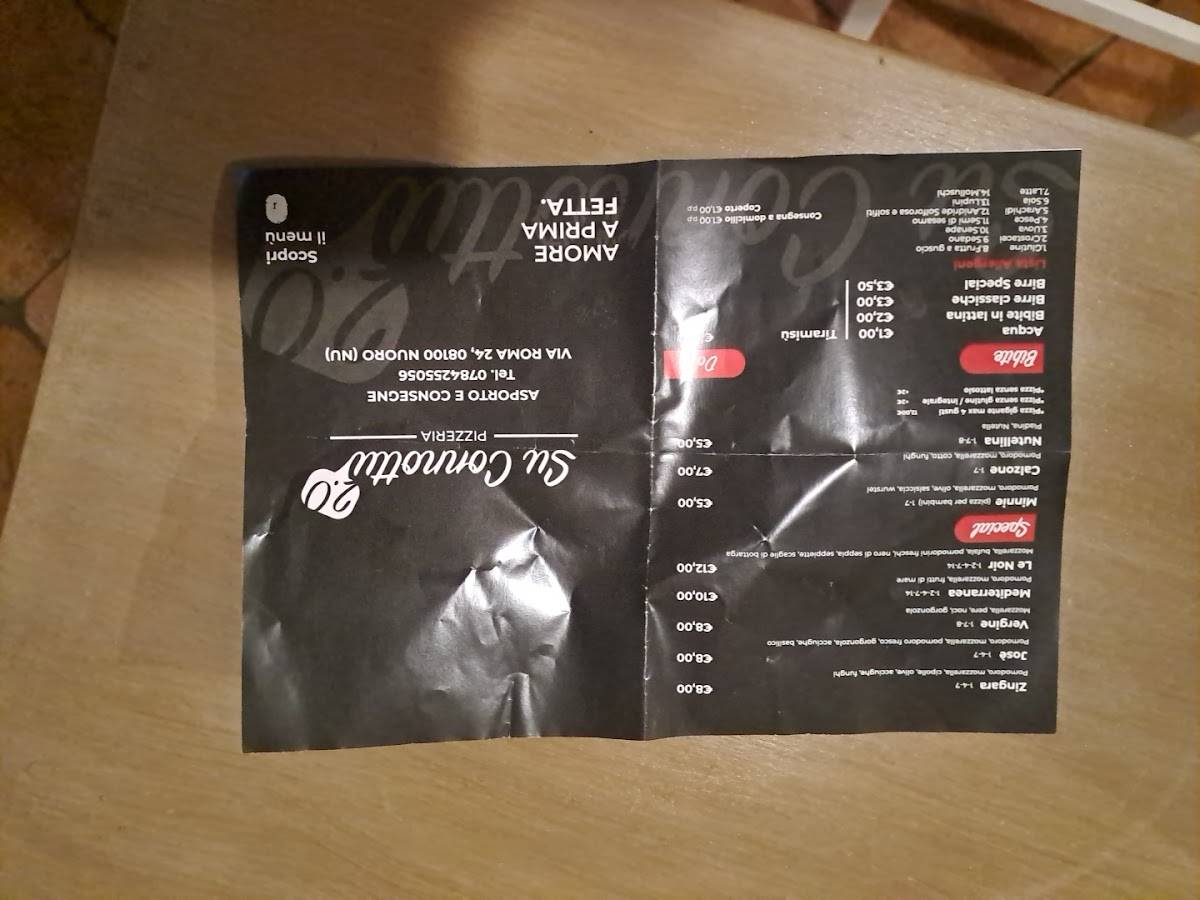Menu di Pizzeria su Connottu 